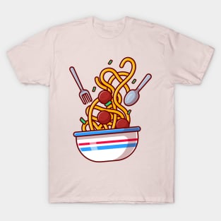 Floating Spaghetti Noodle With Meat Ball Cartoon T-Shirt